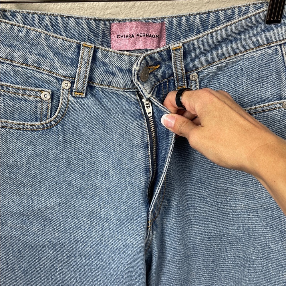 Chiara Ferragni Flirting Pockets Embroidered Slim Jeans Classic Blue Sz 27 - Picture 3 of 12